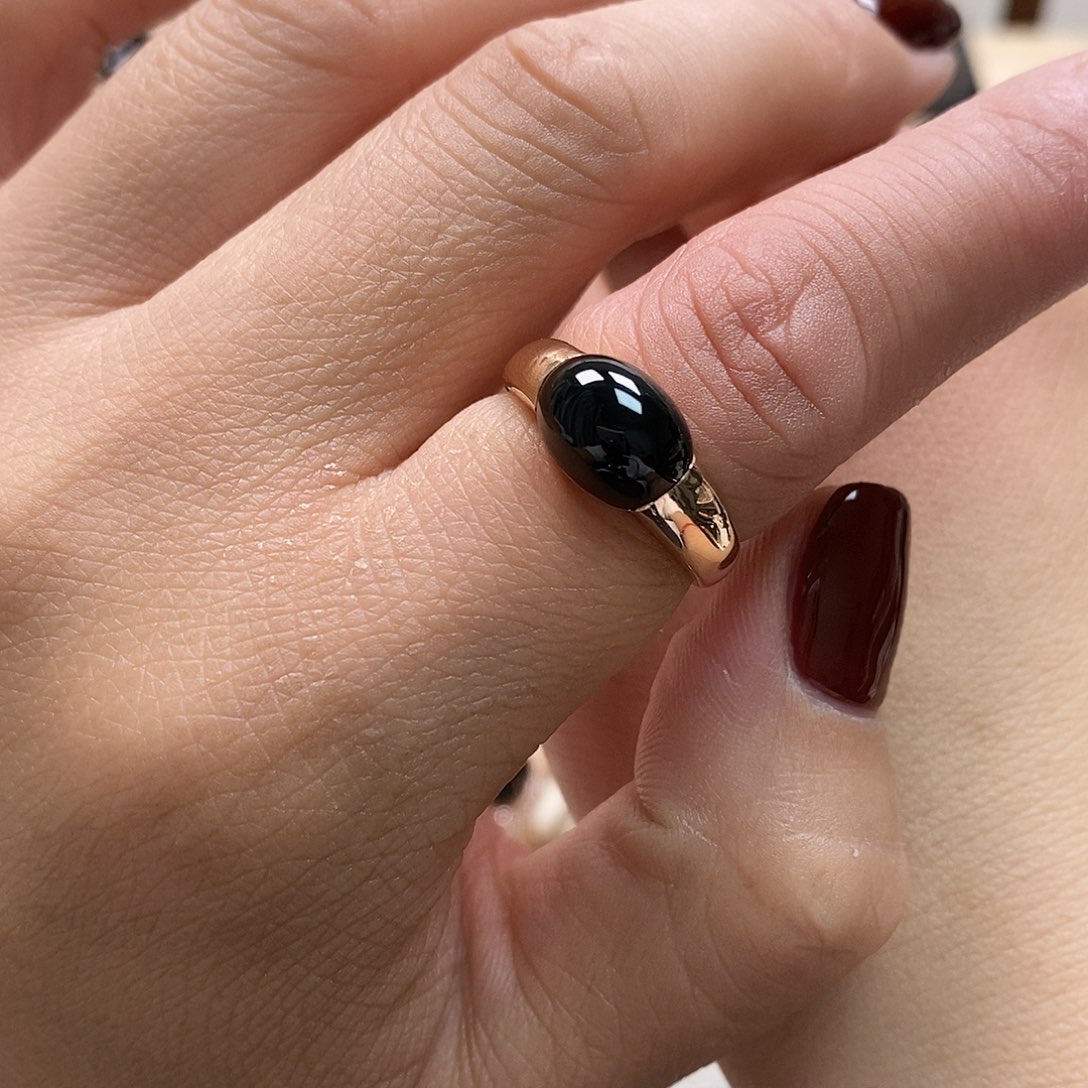 翡翠戒指18K金镶嵌墨翠