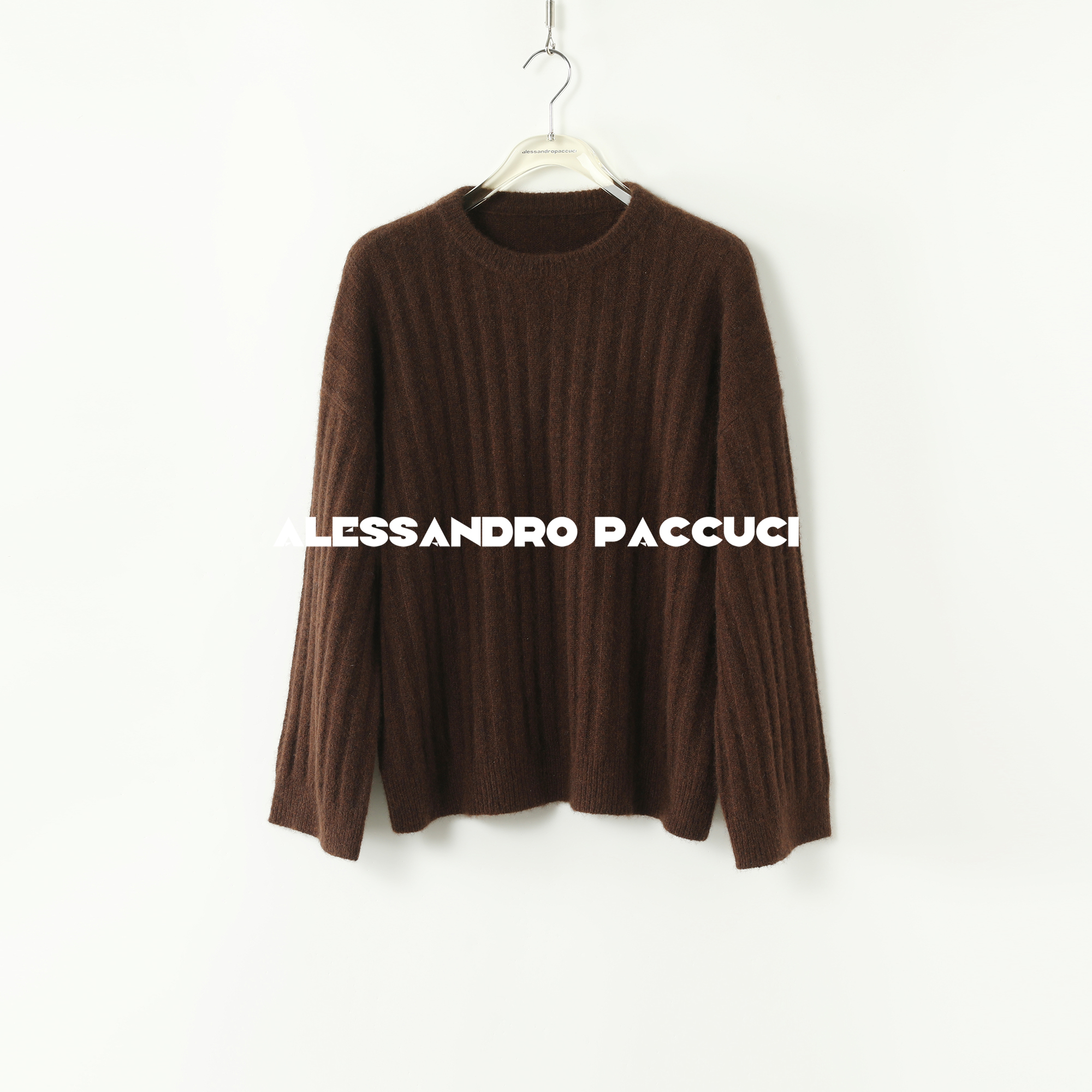 AP洛哥44212ST【云愫】山羊绒+桑蚕丝竖向抽条圆领宽松套头衫2024冬