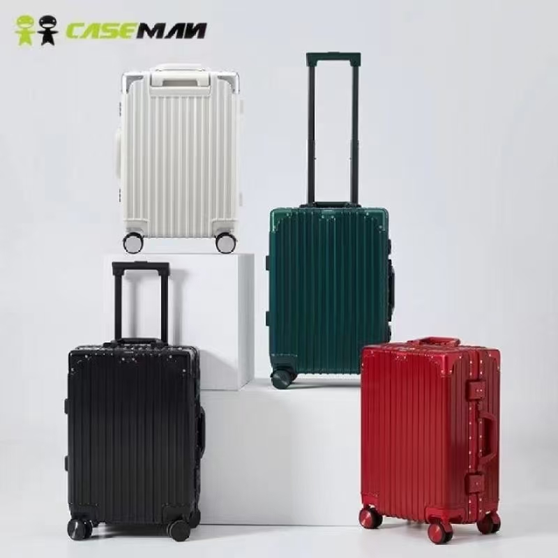 百诺卡斯曼防刮行李箱万向轮锁扣旅行密码箱白色条纹框架拉杆箱潮