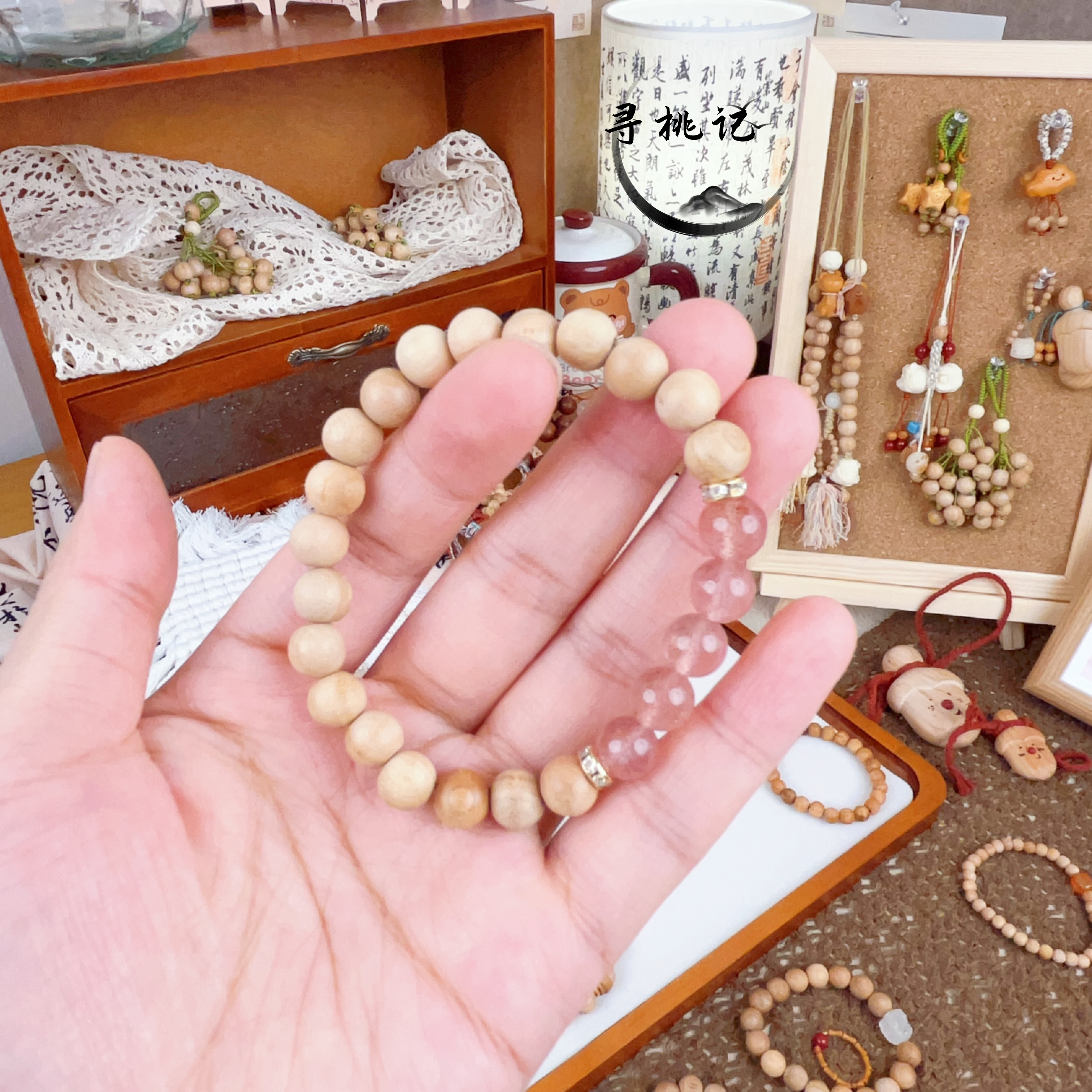 「桃花坞」新中式天然桃木粉色串珠手链驱·避·挡高颜值首饰
