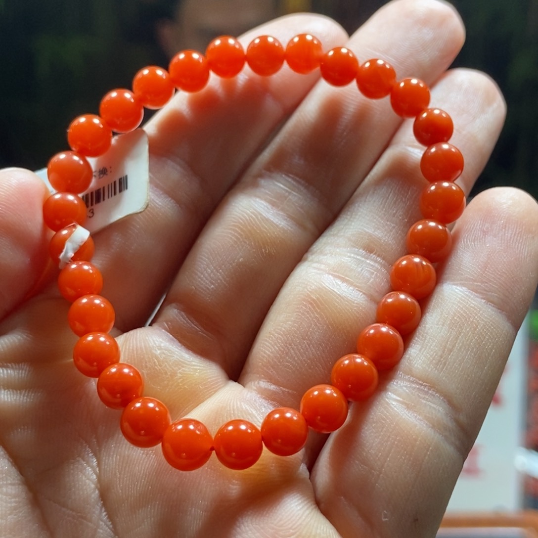 南红玛瑙6mm锦红手串未镶嵌戴*