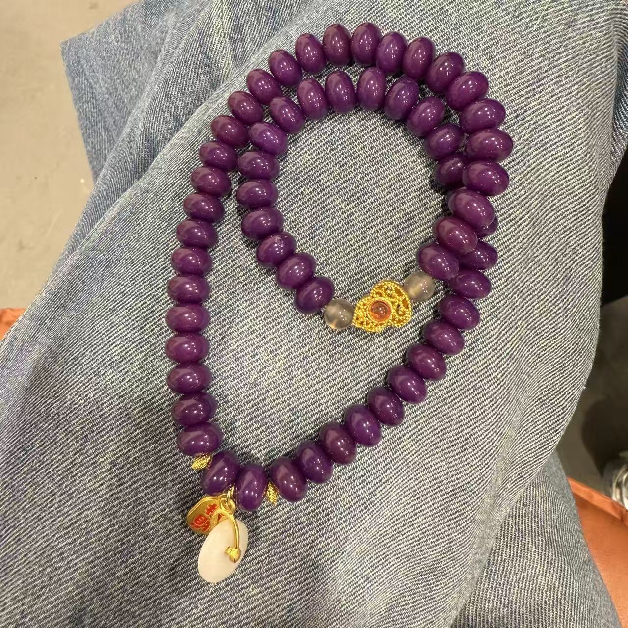 S1289-紫色算盘菩提9*6mm+转轮+合金葫芦