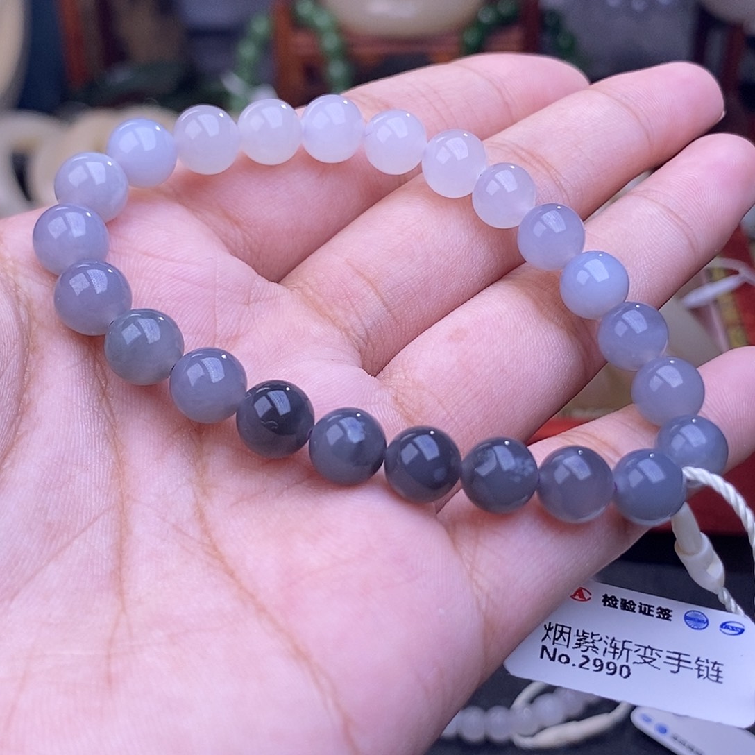 和田玉清货价烟紫手串8mm未镶嵌