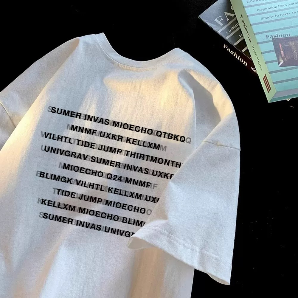 美式渐变字母重磅230克落肩袖T恤短袖纯棉印花设计感宽松卡通男