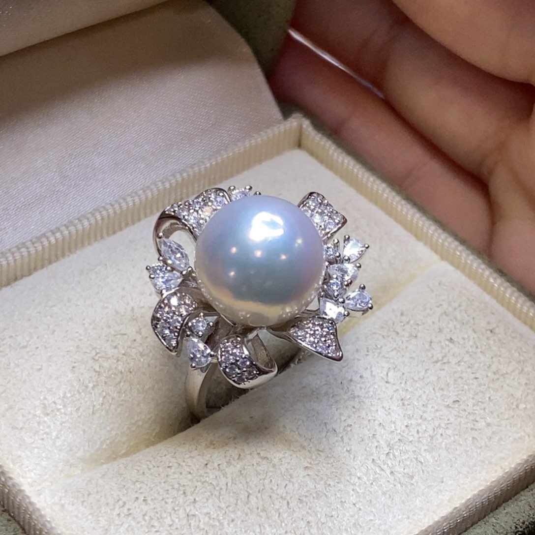 淡水珍珠戒指银S925镶嵌微瑕