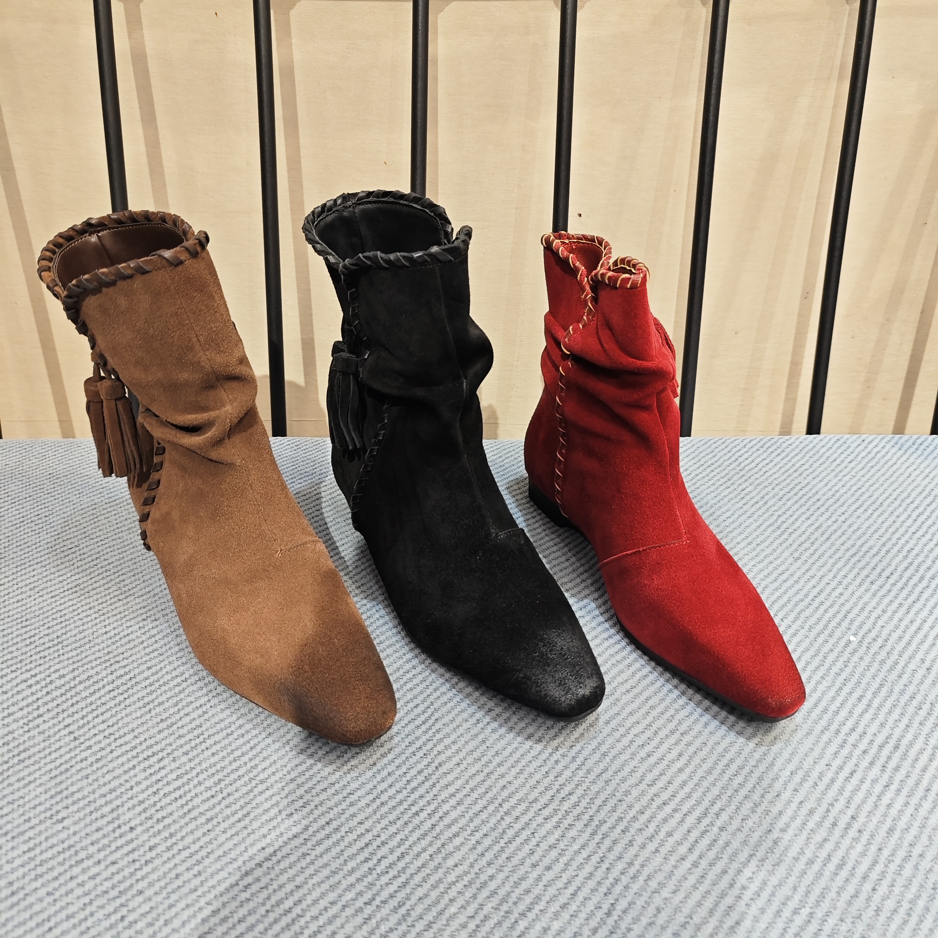 7688-53小众设计美拉德复古小方头秋冬新款编织流苏