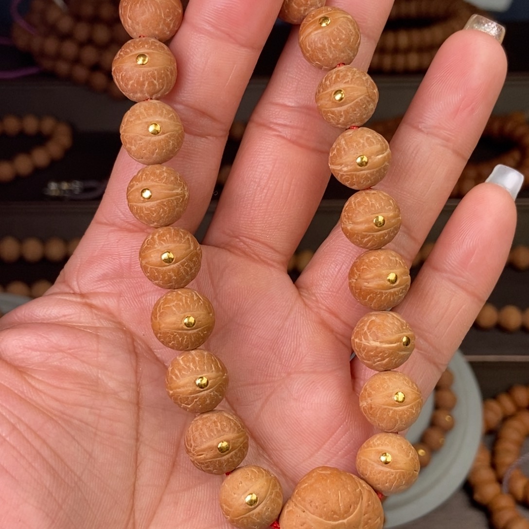 凤眼菩提手串尼泊尔凤眼实心12镶嵌金