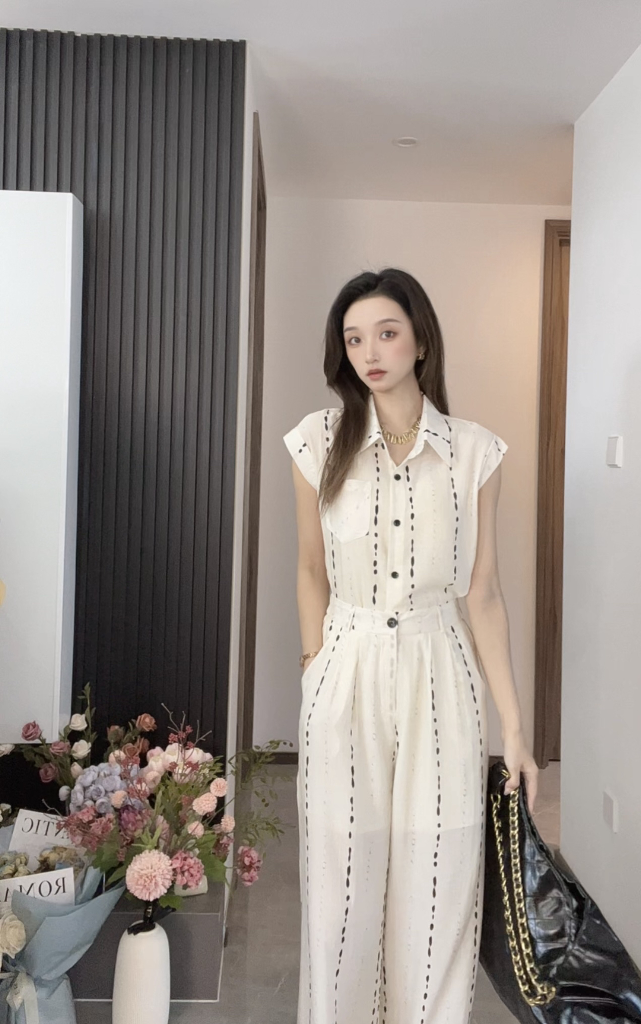 老钱风休闲气质套装女2025夏季新款时尚衬衫上衣高腰阔腿裤两件套