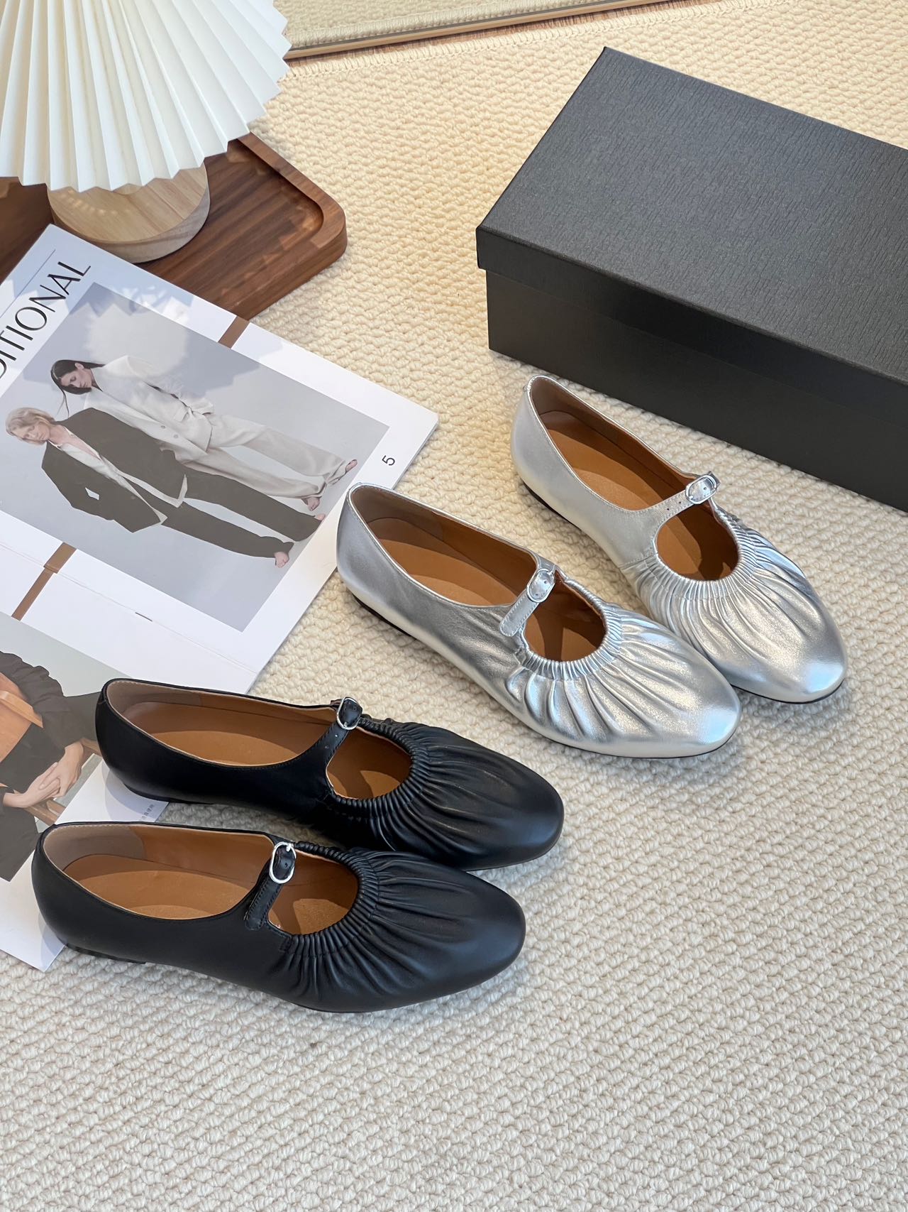 “破价”法式真皮一字带褶皱玛丽珍鞋浅口复古软皮软底圆头单鞋平底