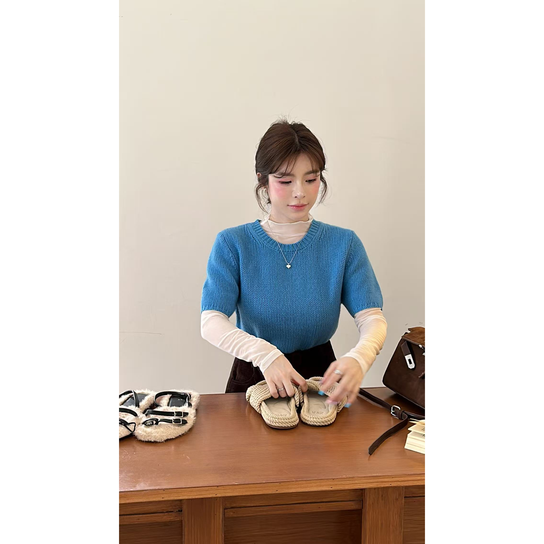 【HuiHui】韩系针织短袖小众高级显瘦针织上衣（L0128）女装