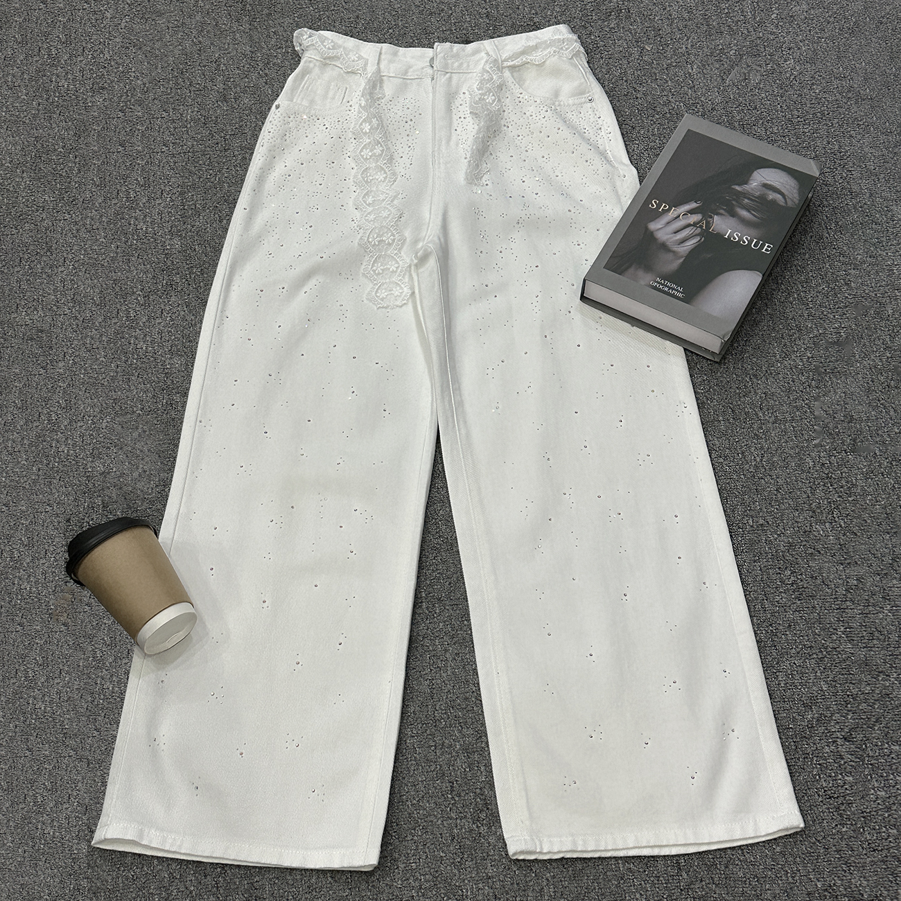 烫钻蕾丝阔腿裤时尚休闲夏季长裤女装运动
