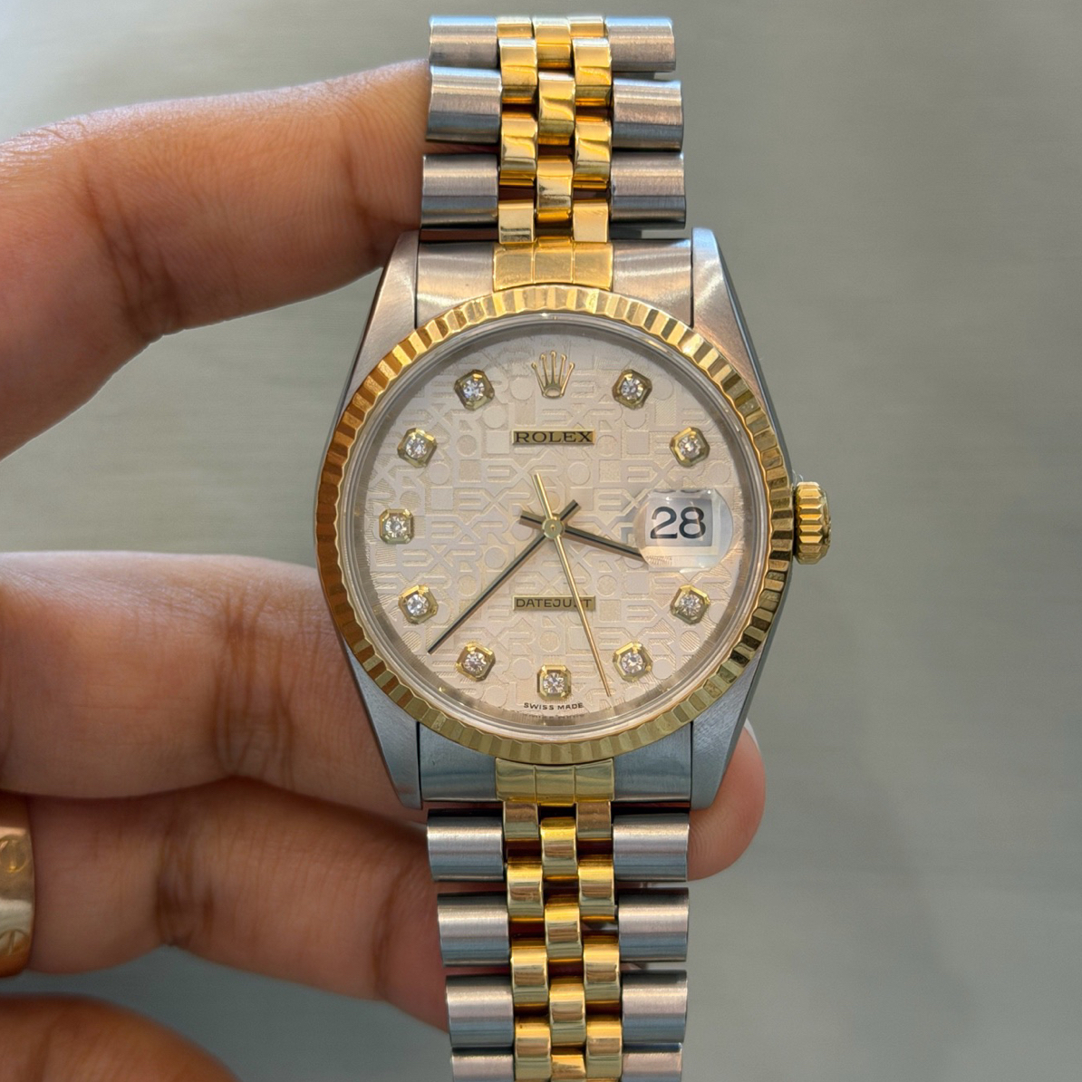 99新 Rolex/劳力士 16233银电脑间金原钻36mm机械日志型手表