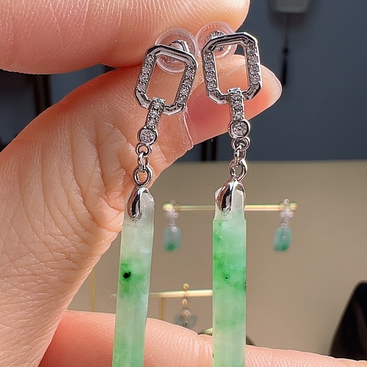 翡翠耳饰银S925镶嵌耳饰