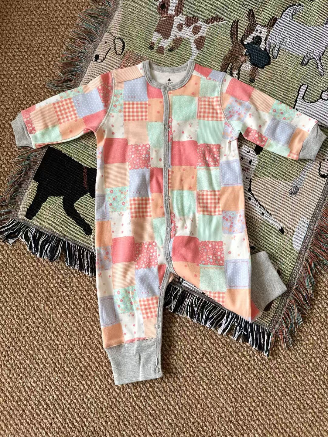 婴儿长爬春秋款哈衣纯棉华夫格长爬连体衣婴儿长袖连体无吊牌