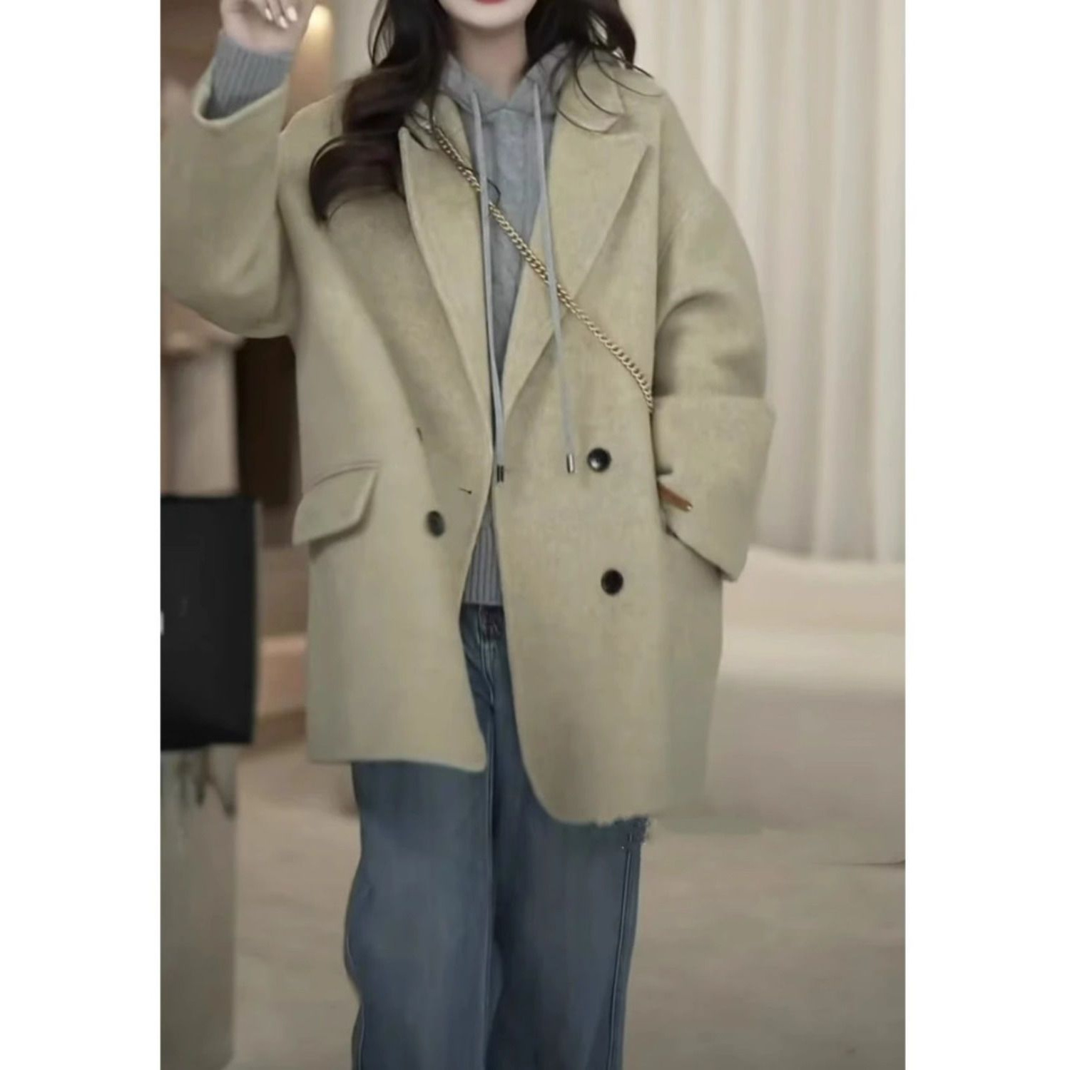 今年流行爆款独特超好看外套2024新款冬季宽松小个子毛呢大衣外套