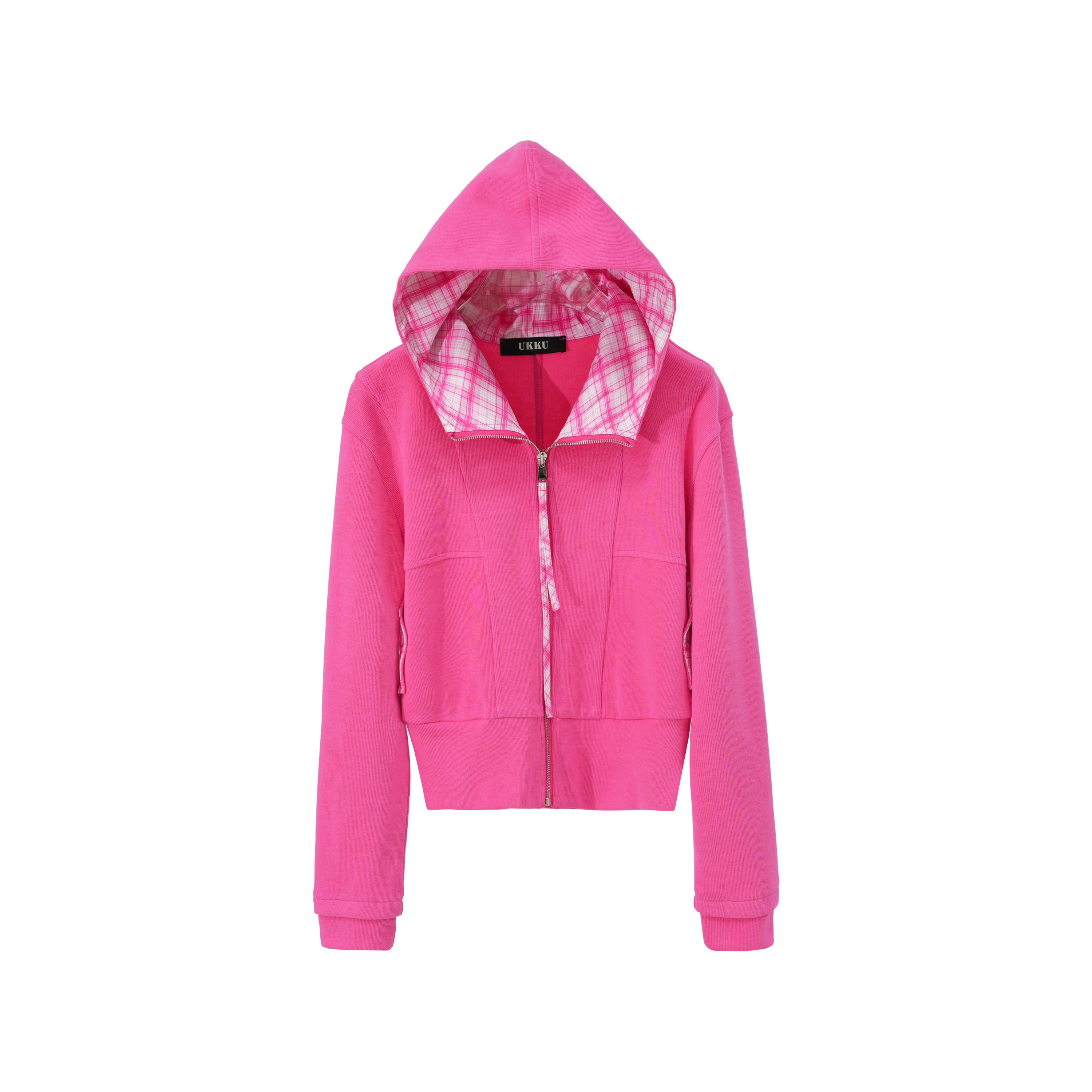 小文【UKKU STUDIO】秋季新款连帽遮肉显瘦玫粉色女士卫衣514569