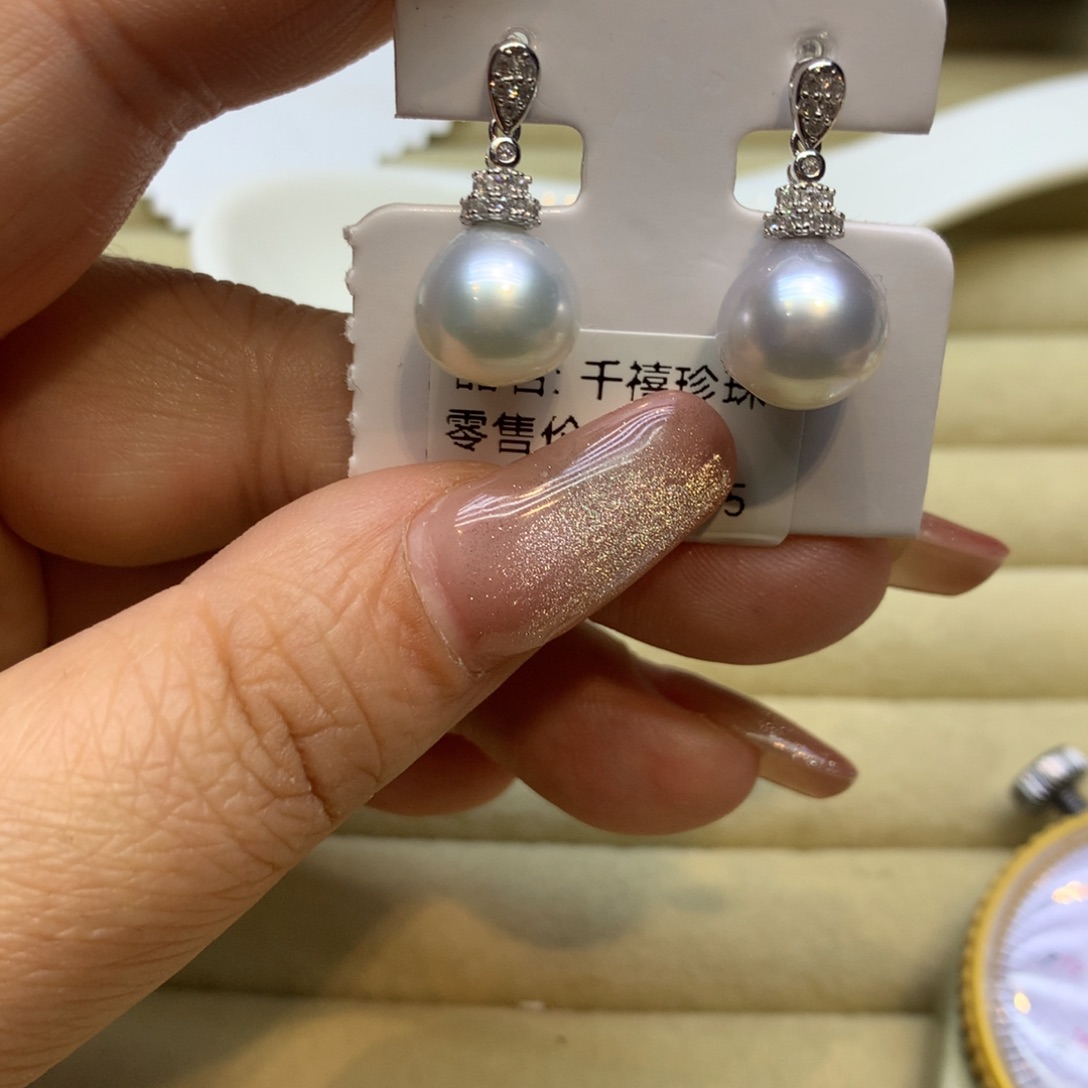 银S925镶嵌耳饰海水珍珠