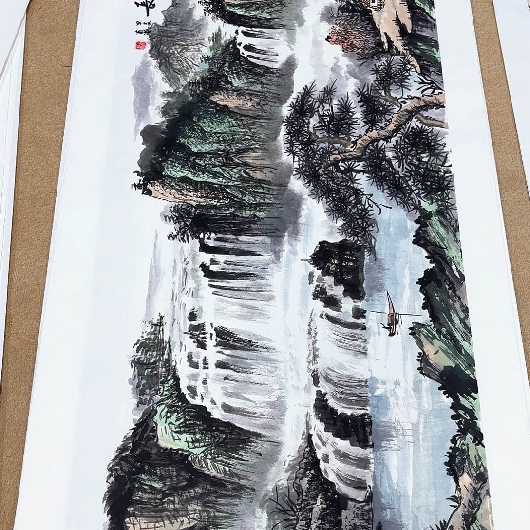 国画陈***画甫富小六山水朱