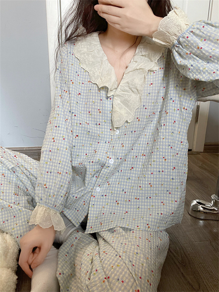 【2】带胸垫 秋季新款女款家居服长袖长裤可外穿套装睡衣