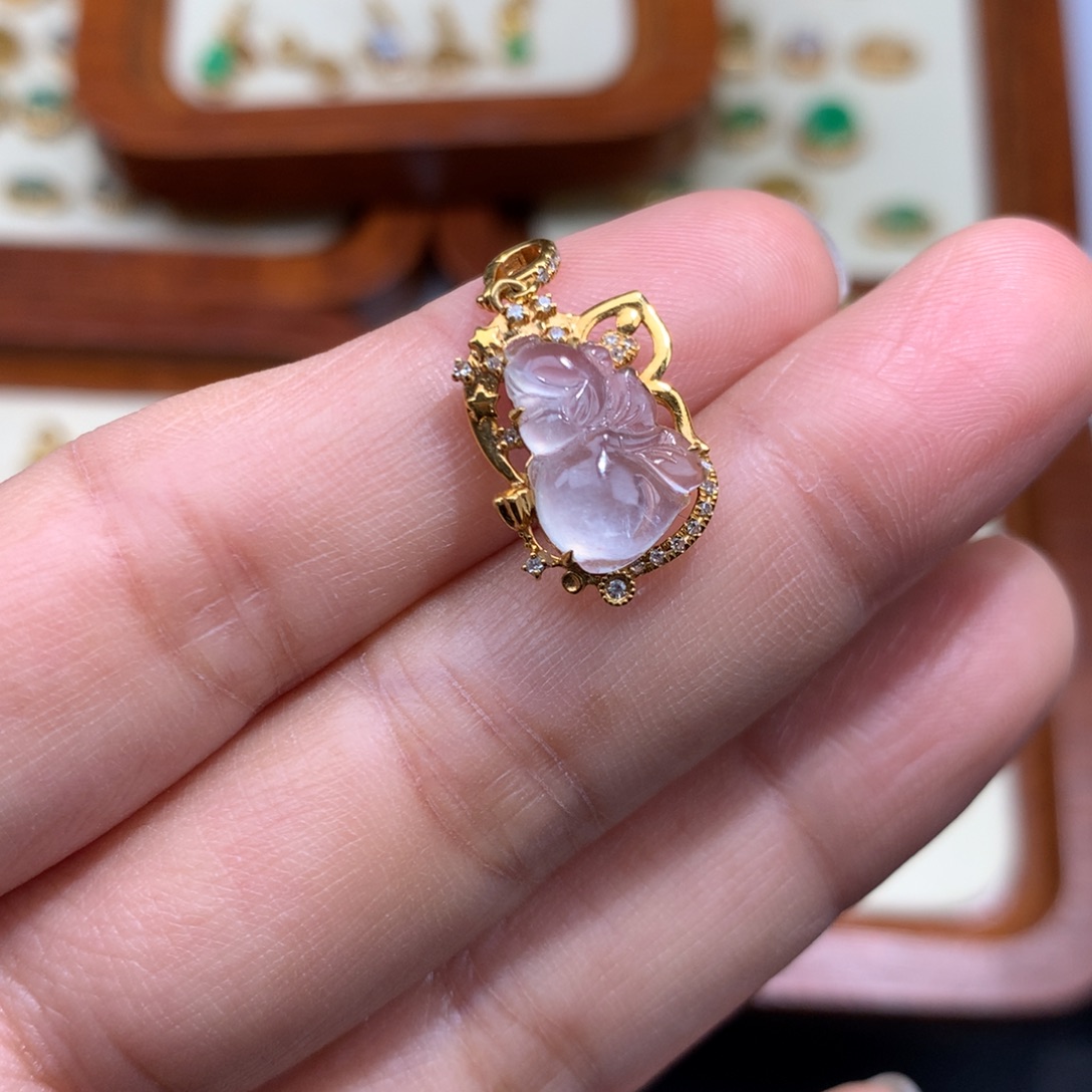 翡翠18K金镶嵌毛衣链仙子