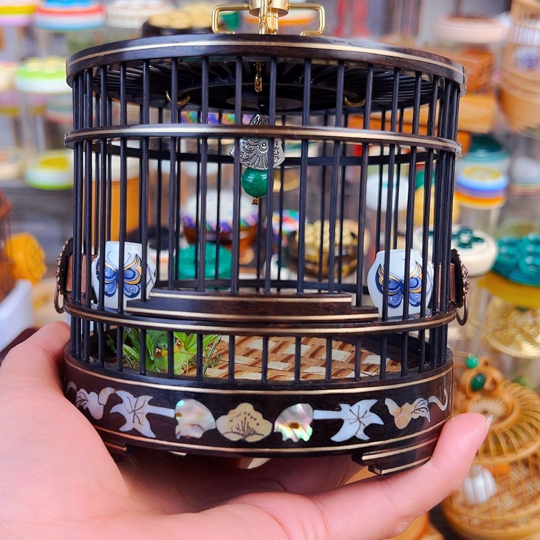 竹紫光檀贝壳大圆笼➕瓷罐➕翡翠绿锅锅