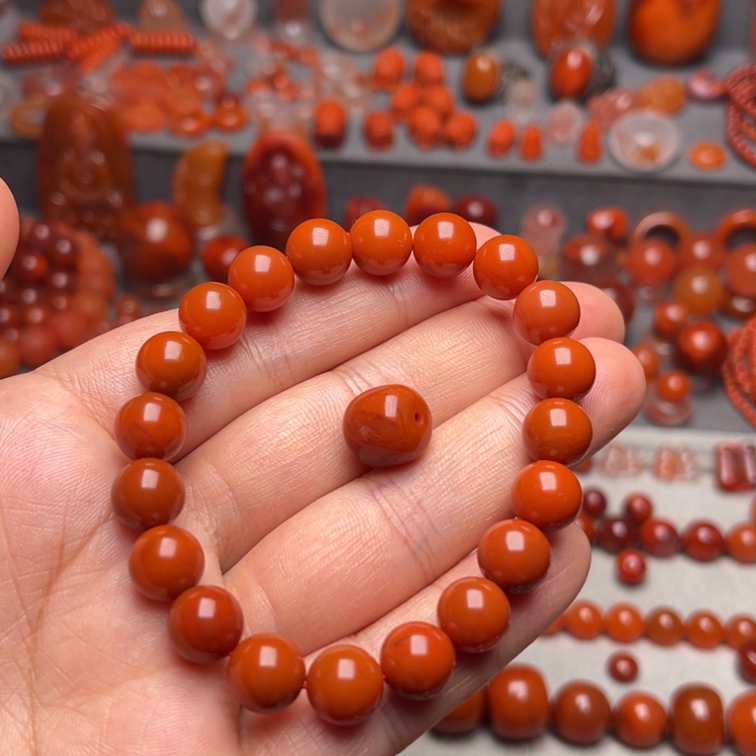 7***4南红玛瑙未镶嵌柿子红9m