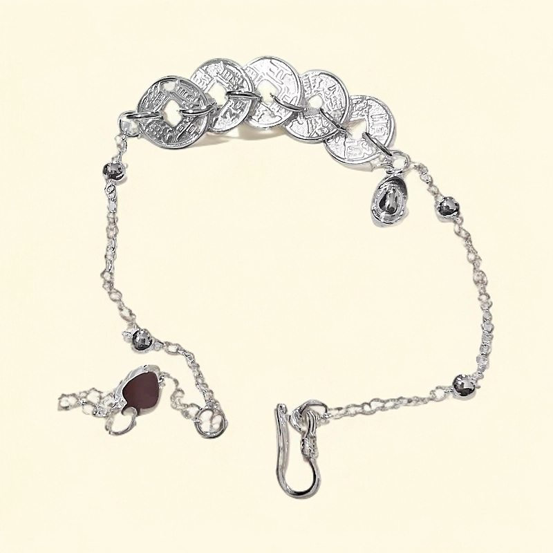 足银手链 元宝五帝钱民族风百搭手链