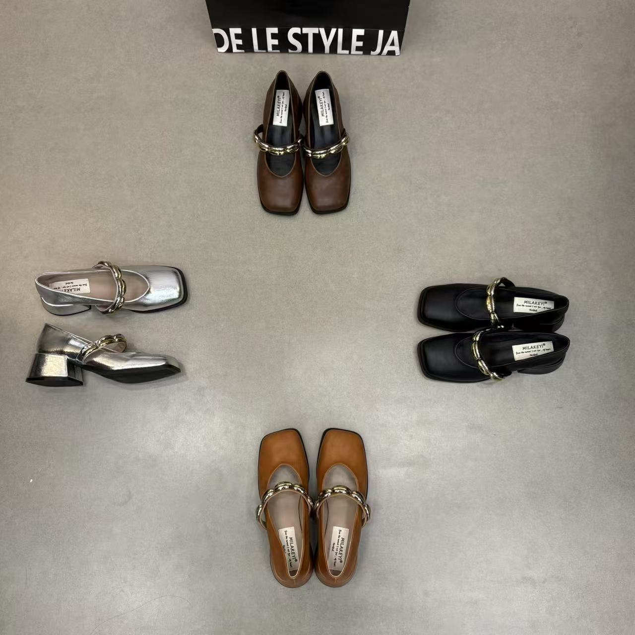 MILAKEYI秋季新款休闲时尚百搭一字金属装饰网红爆款单鞋玛丽珍鞋
