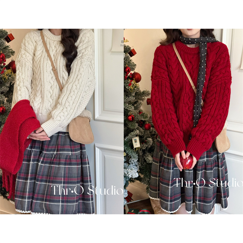 【麻花毛衣】韩版麻花长袖针织衫粗针宽松套头毛衣女