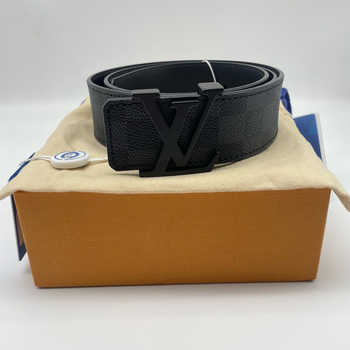 未使用 LouisVuitton/路易威登 95码磨砂扣黑棋盘格腰带14594599