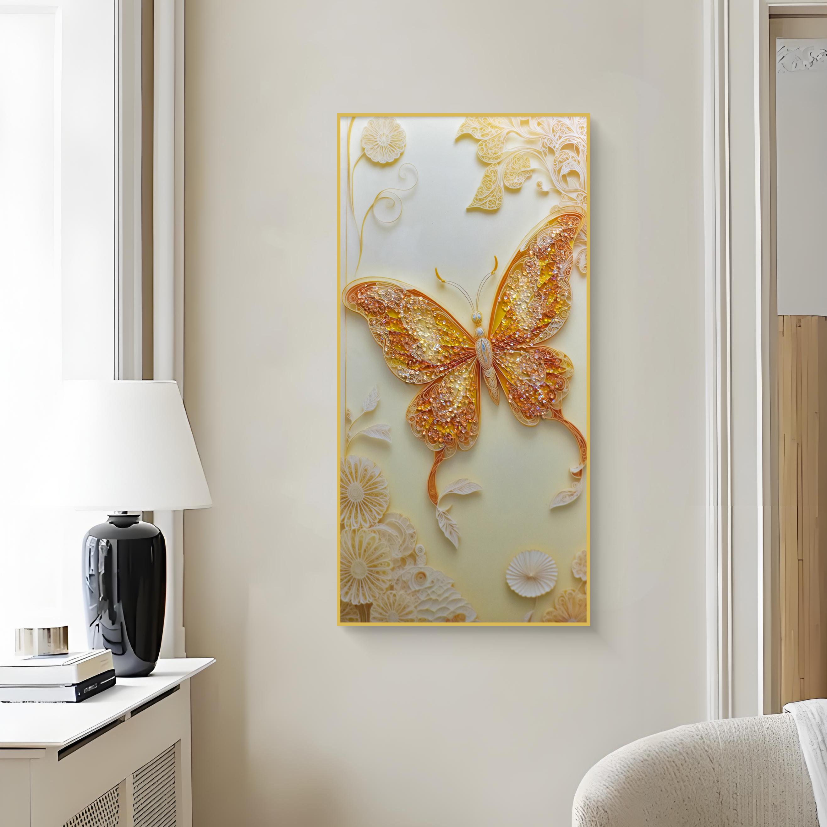 益师傅约蝴蝶飞舞挂画客厅电视柜晶瓷镶钻画高级感玄关蝴蝶50100