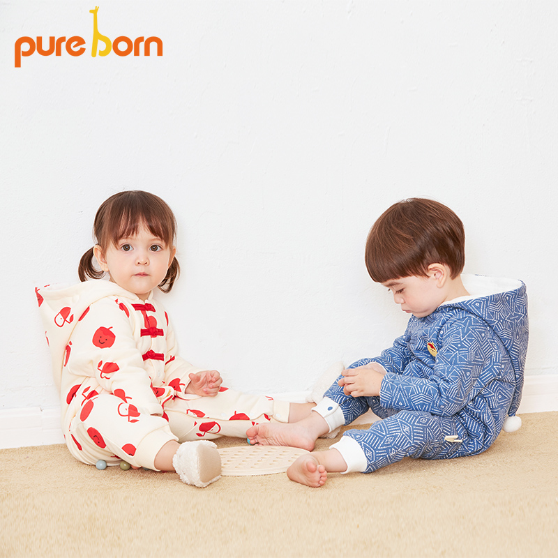 【连帽国风】博睿恩宝宝秋冬季保暖加棉加厚外出宝宝连体衣爬服