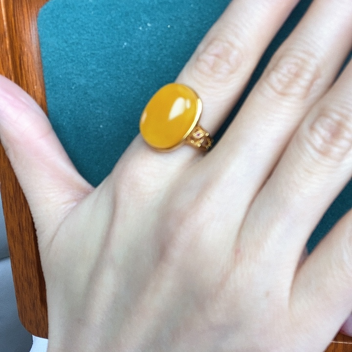 蜜蜡戒指银S925镶嵌戒指