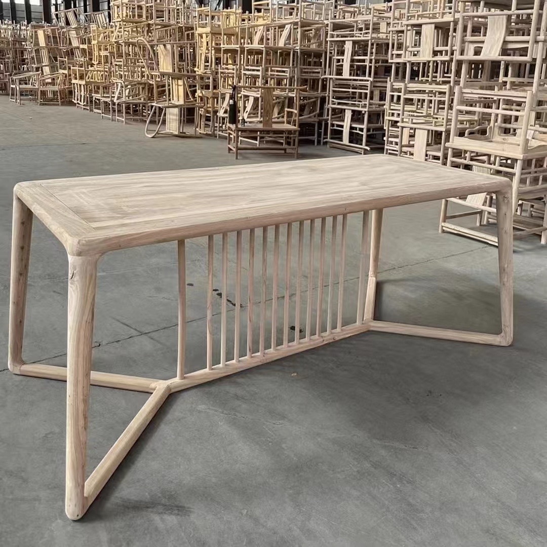 新中式北方榆木小美桌全实木茶桌办公桌画案桌子简约免漆禅意