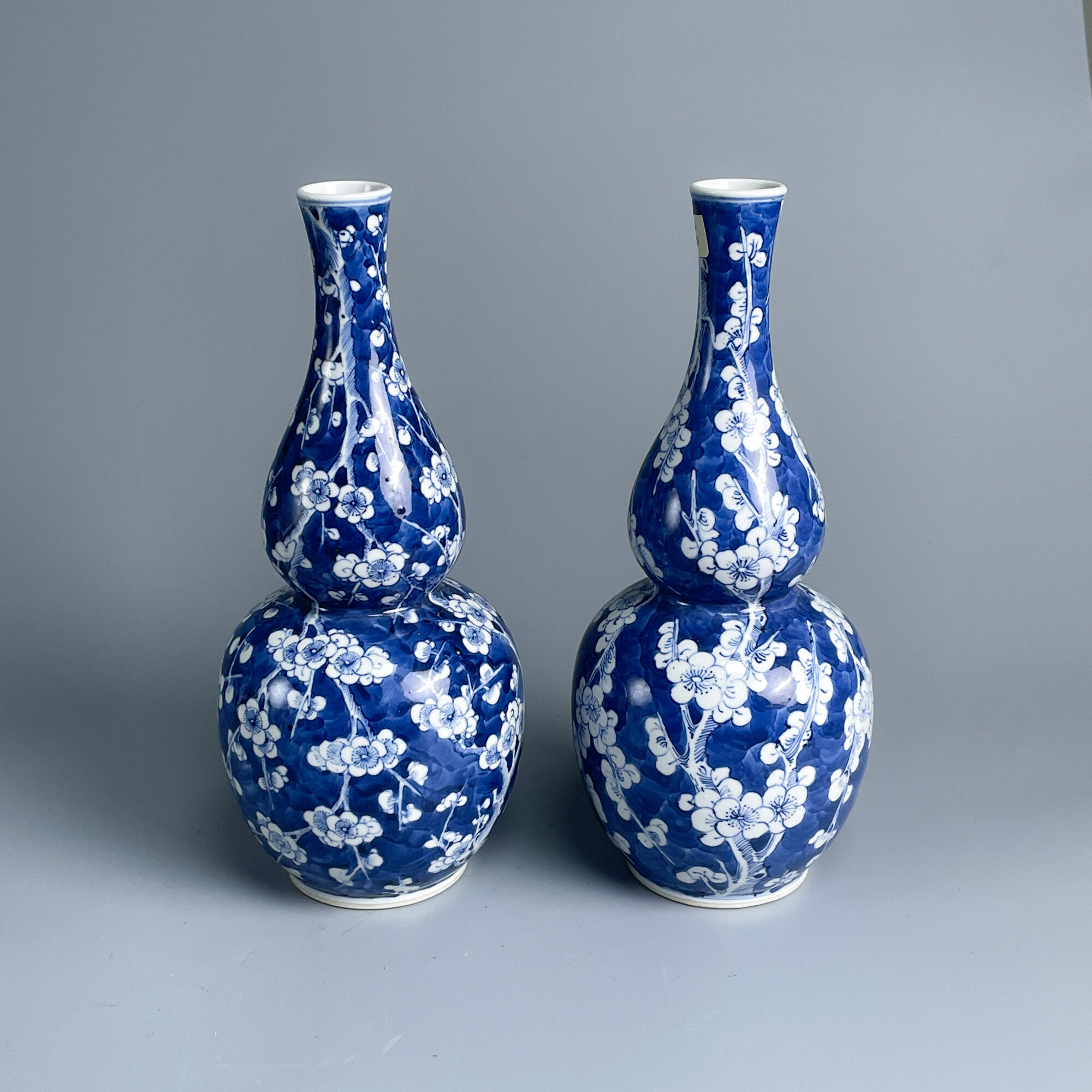 瓷器/古董 清光绪青花冰梅纹葫芦瓶一对-M25DH000D39/文物/绣花张