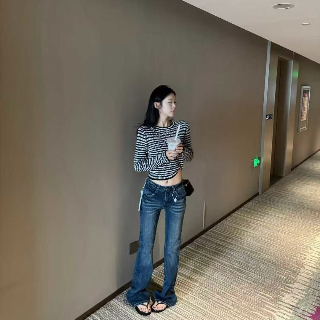 （發發家）秋冬时尚显瘦喇叭裤牛仔裤