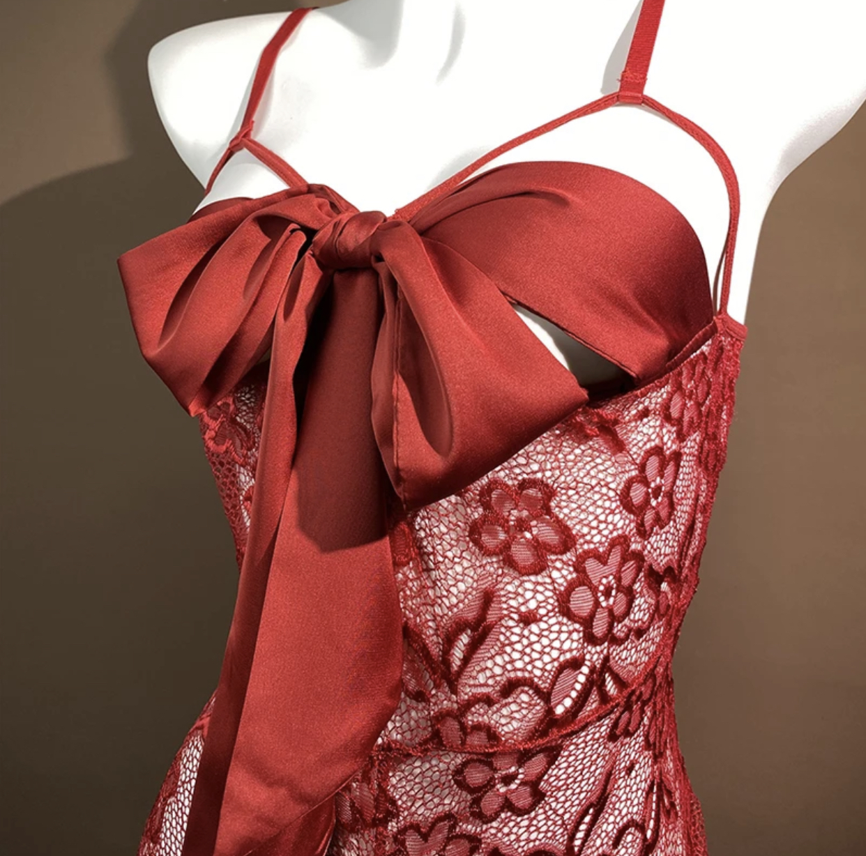 【坚持访问】蕾丝吊带裙连体蝴蝶结丝带睡裙