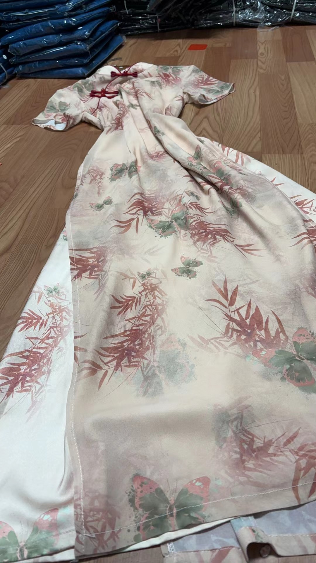 429-粉色 设计款 竹叶 大奥戴 旗袍