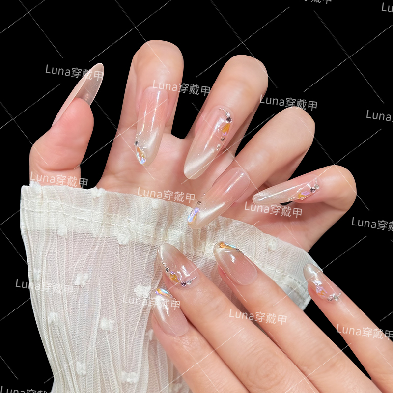 【Luna之心】细沙猫眼显白温柔纯欲风纯手工穿戴甲美甲片可反复穿戴