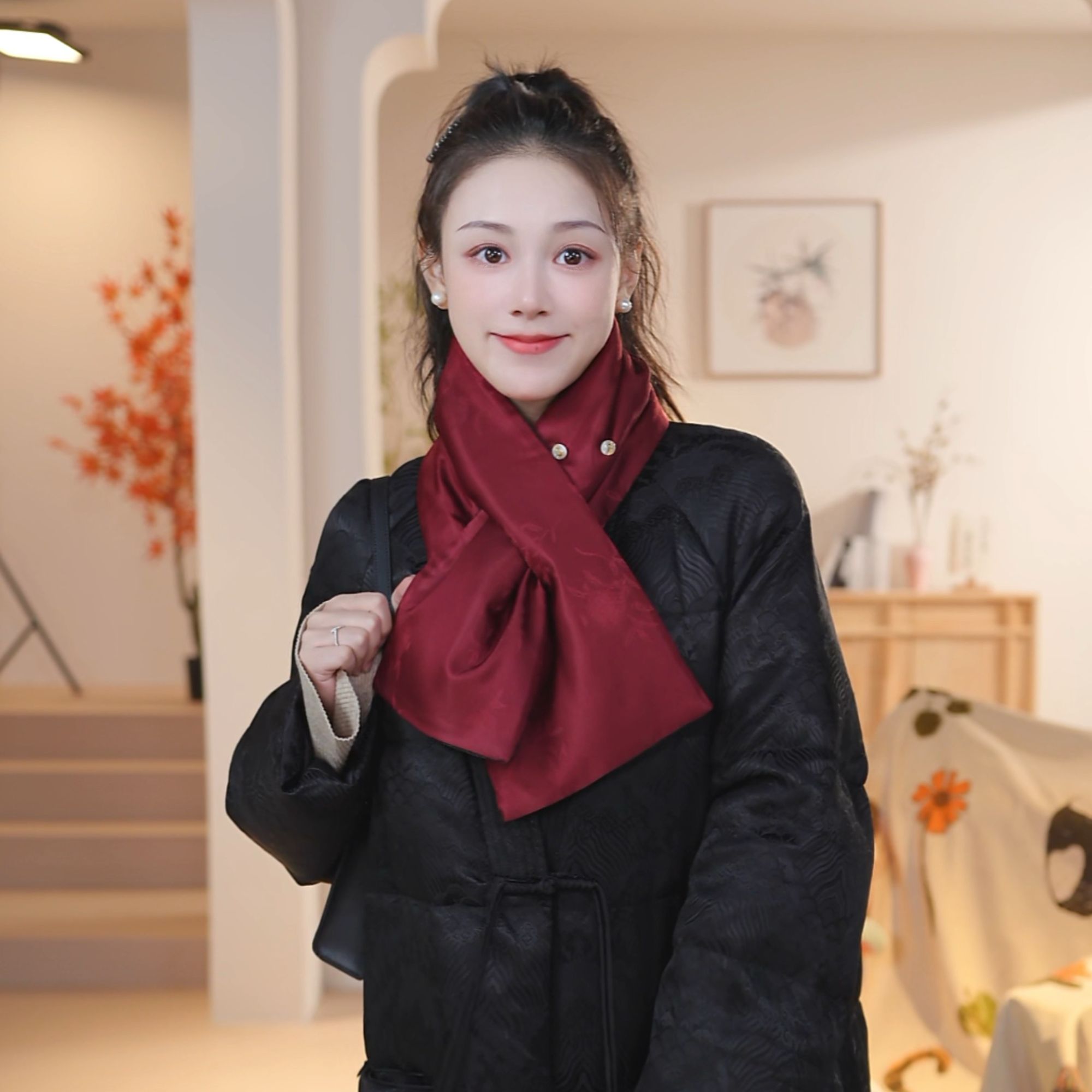 【围巾】真丝提花桑波锻围脖围巾夹棉双面加厚保暖