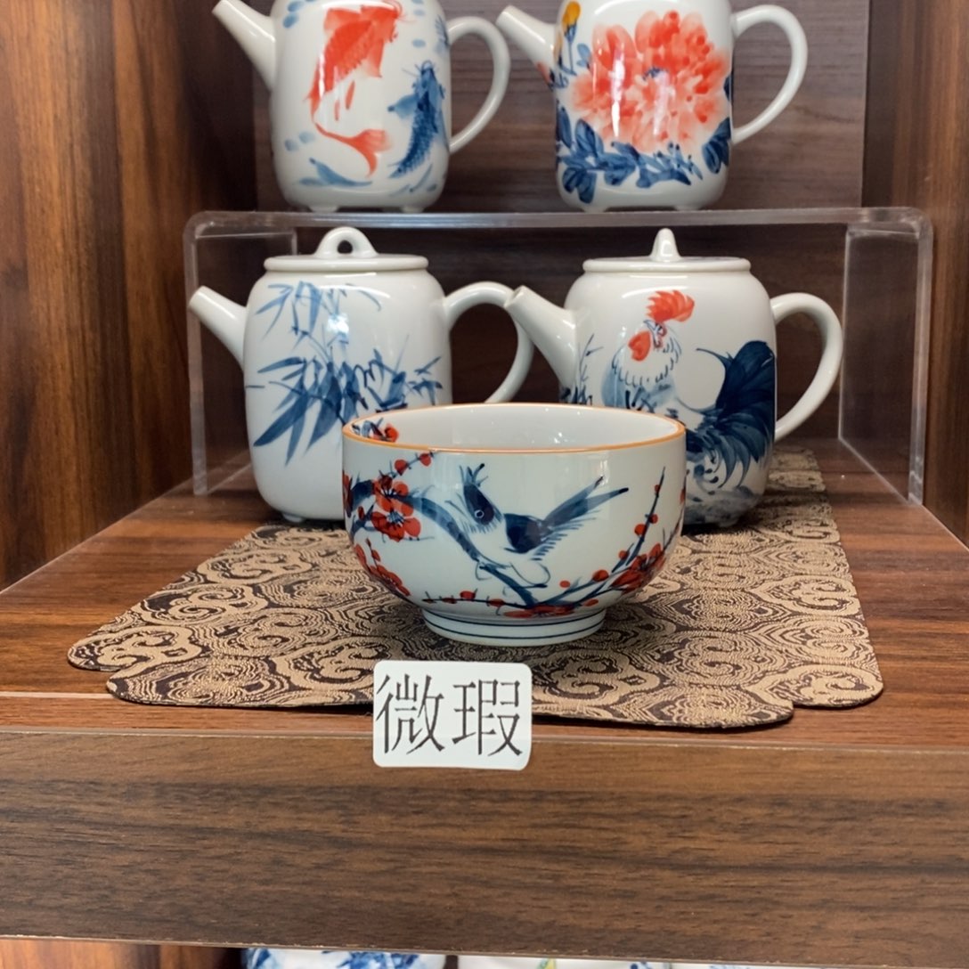 釉下彩老陶泥手工绘制