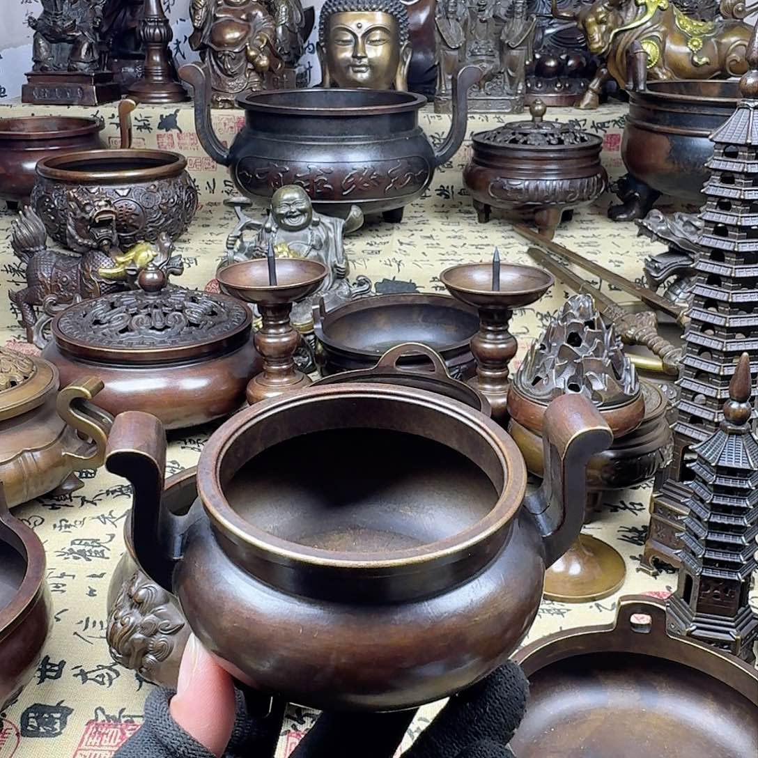 官帽炉 家用供香炉纯铜工艺品摆件