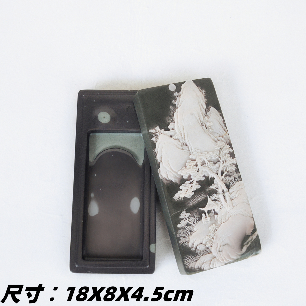非物质文化遗产中国彩砚苴却砚天然石色手工雕刻精品冰纹料雪景砚