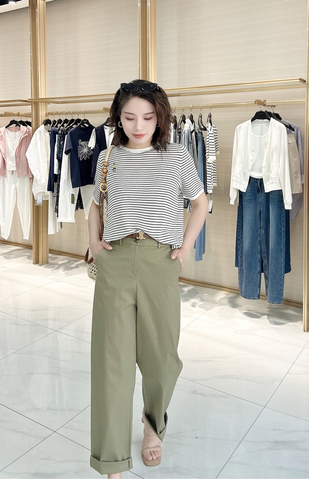 常规短袖条纹T恤休闲宽松条纹t恤针织气质套装夏装