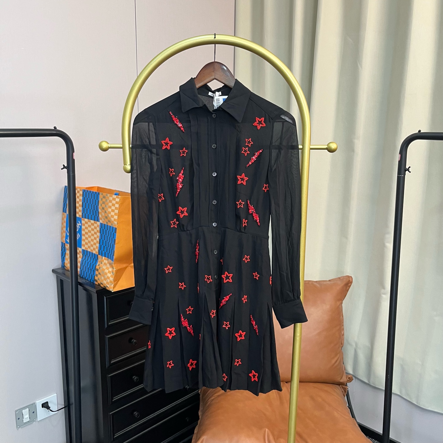 99新 MIU MIU/缪缪 梅芙 黑色星星连衣裙 38码 