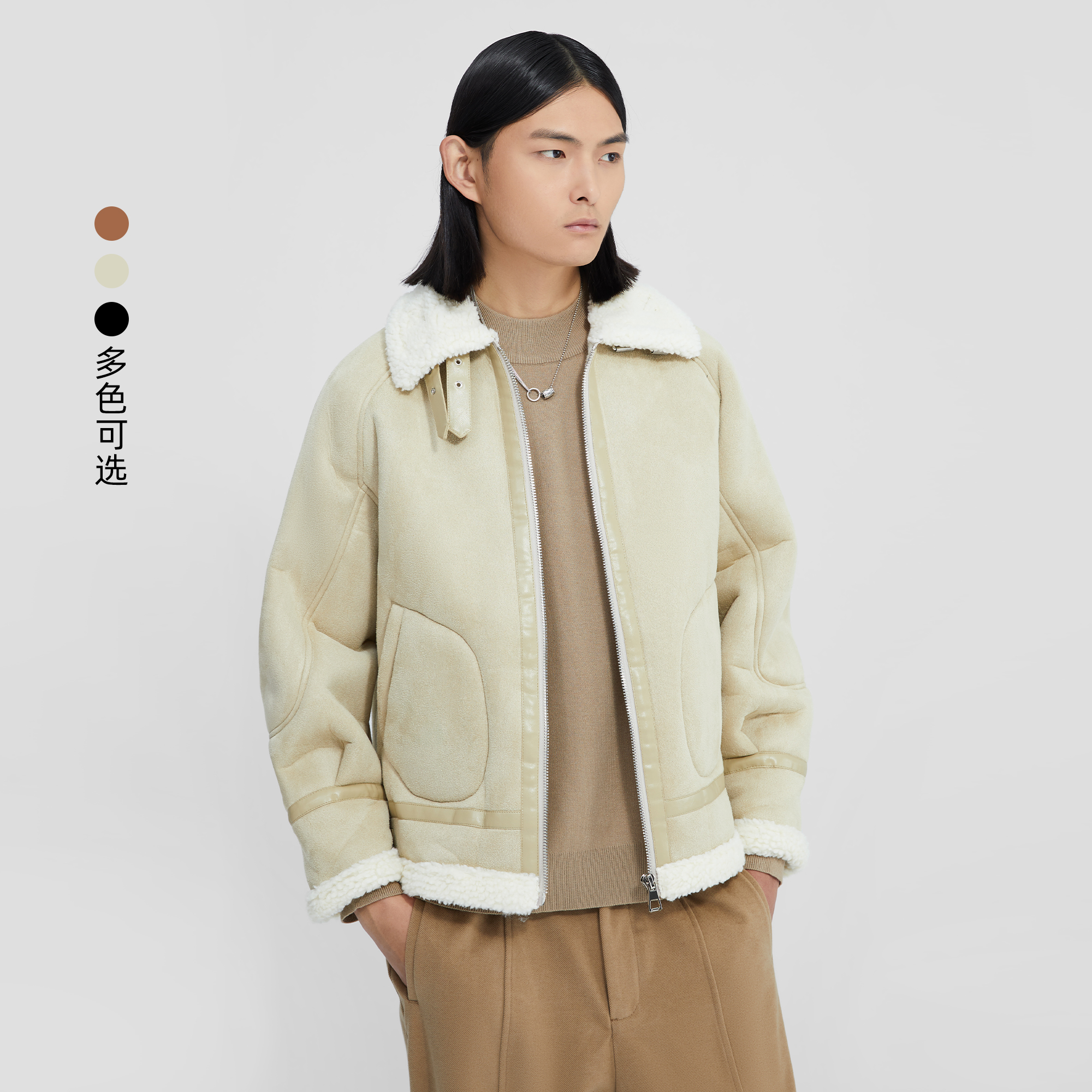 HERBEL/黑白男装早秋穿搭男式夹克设计款时尚宽松潮流