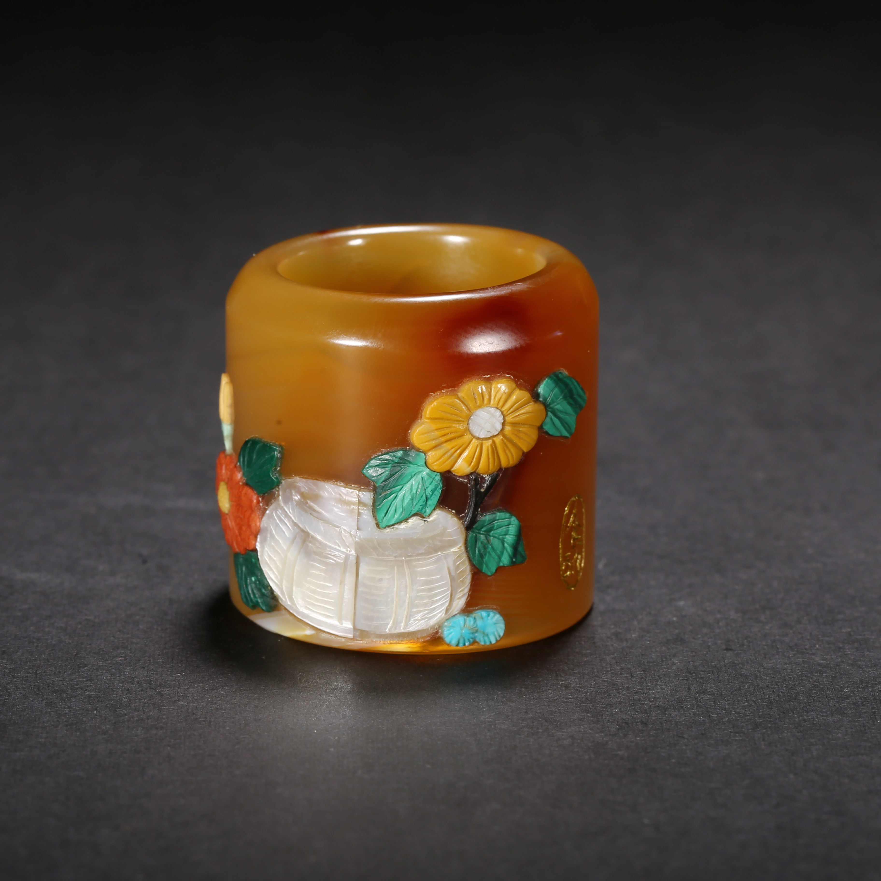 清代*嵌宝玛瑙扳指/03DS4012/和田玉【北京文博】