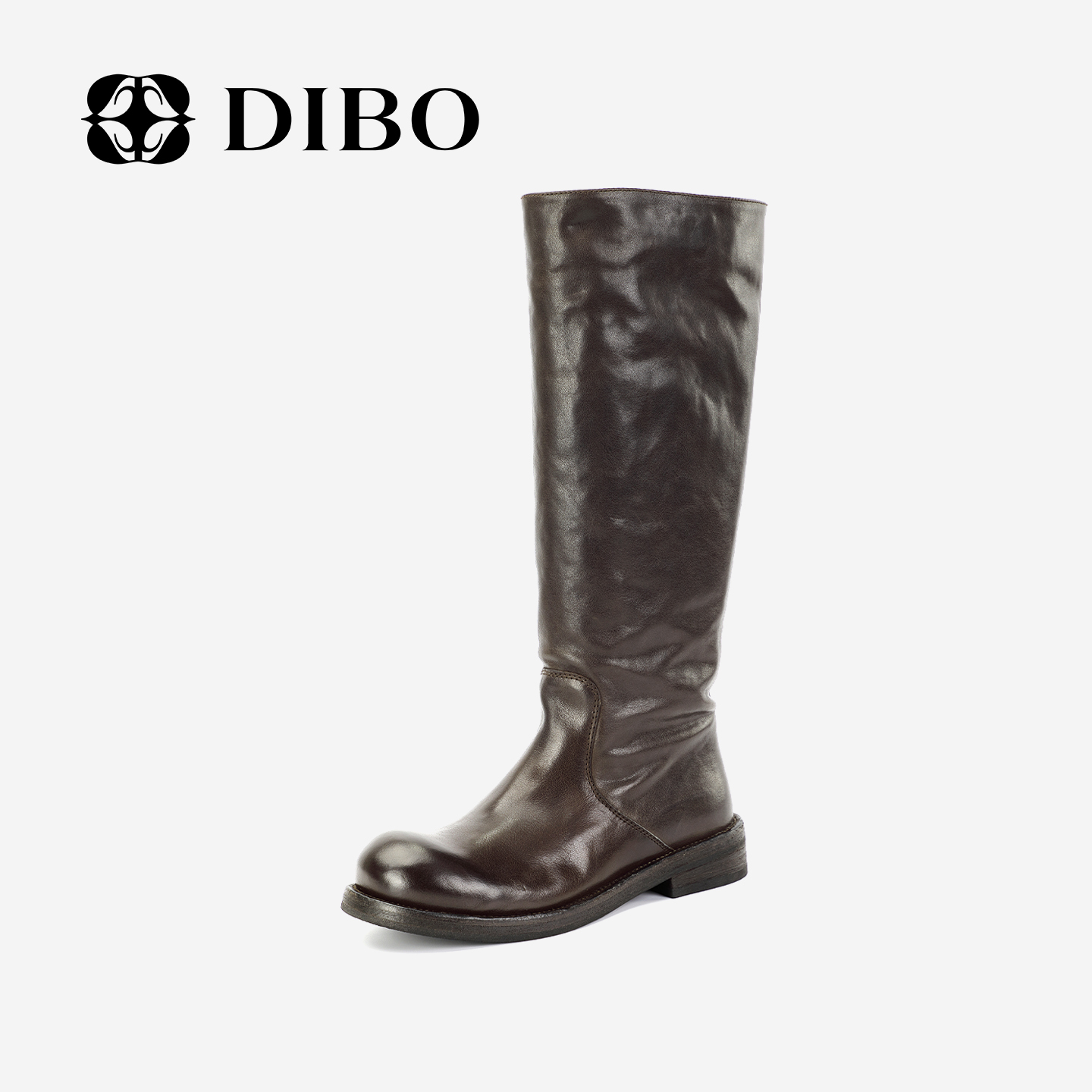 DIBO碲铂 摩登骑士 复古做旧软面时装靴沙土风女士长靴25433101