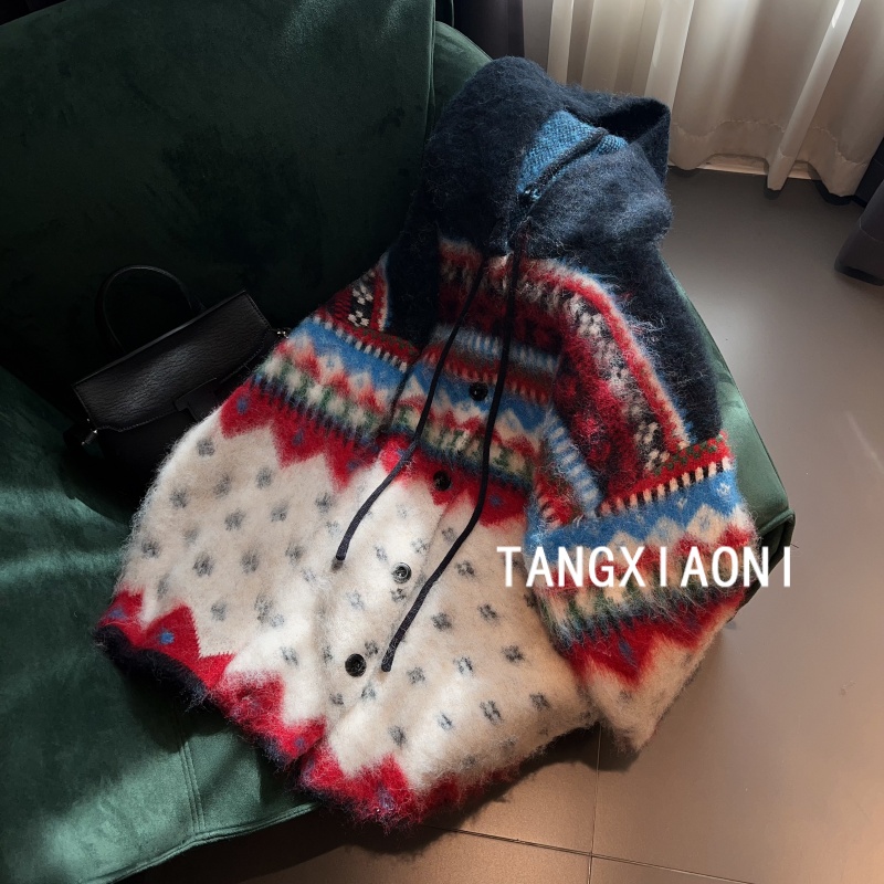 3店 重磅款 圣诞新年 蓝星星 长毛带帽针织上衣潮牌女装