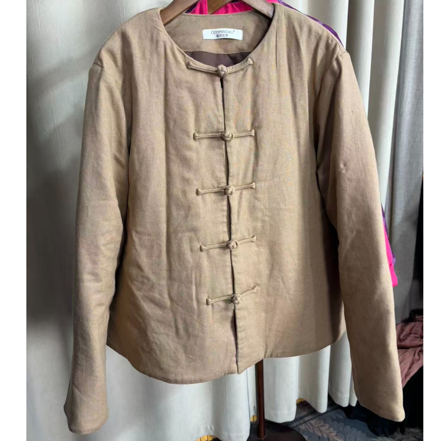冬季秋冬复古中国风中式亚麻休闲对襟圆领正肩显瘦棉衣棉服